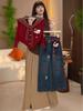 2025 Girls’ Korean Style Denim Two-Piece Set: Spring & Autumn Fashion with Casual Wide-Leg Pants