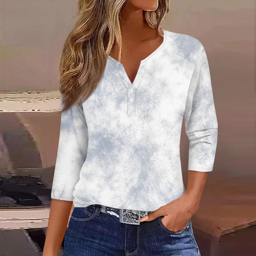 Dámské tričko Tričko Potisk Tlačítko 3/4 rukáv Denní víkend Móda Basic s výstřihem do V Regular Top