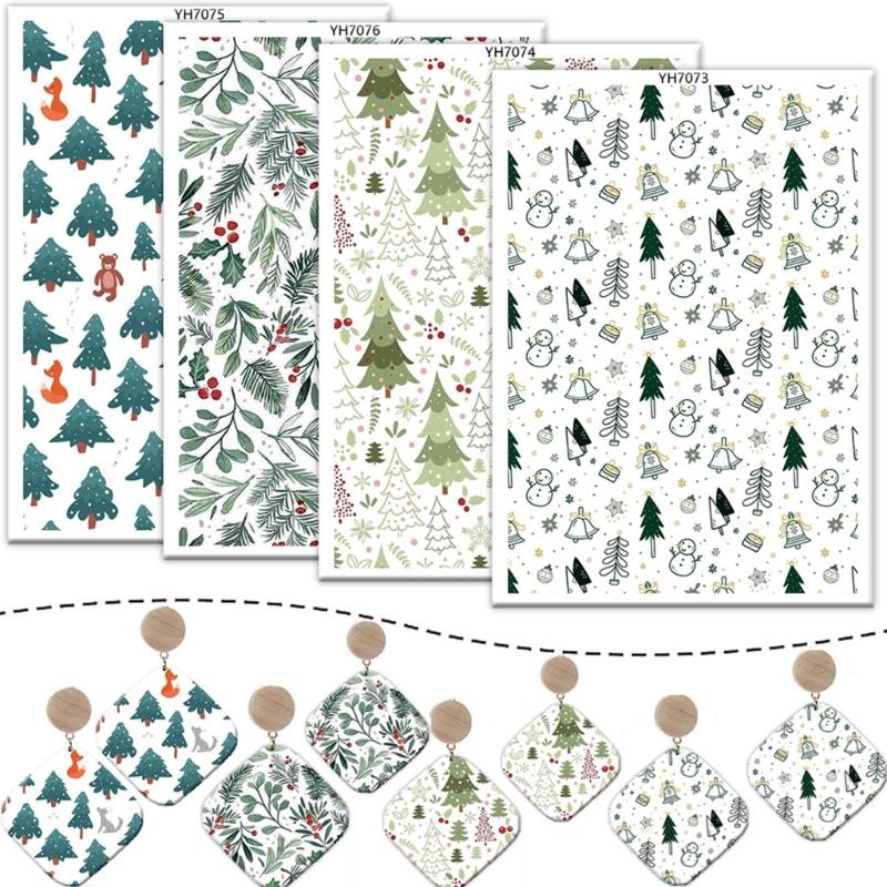 4PCS Christmas Clay Transfer Paper 95x138mm Water Soluble Paper Clay Transfer Sheets for Clay Earring Jewelry Making