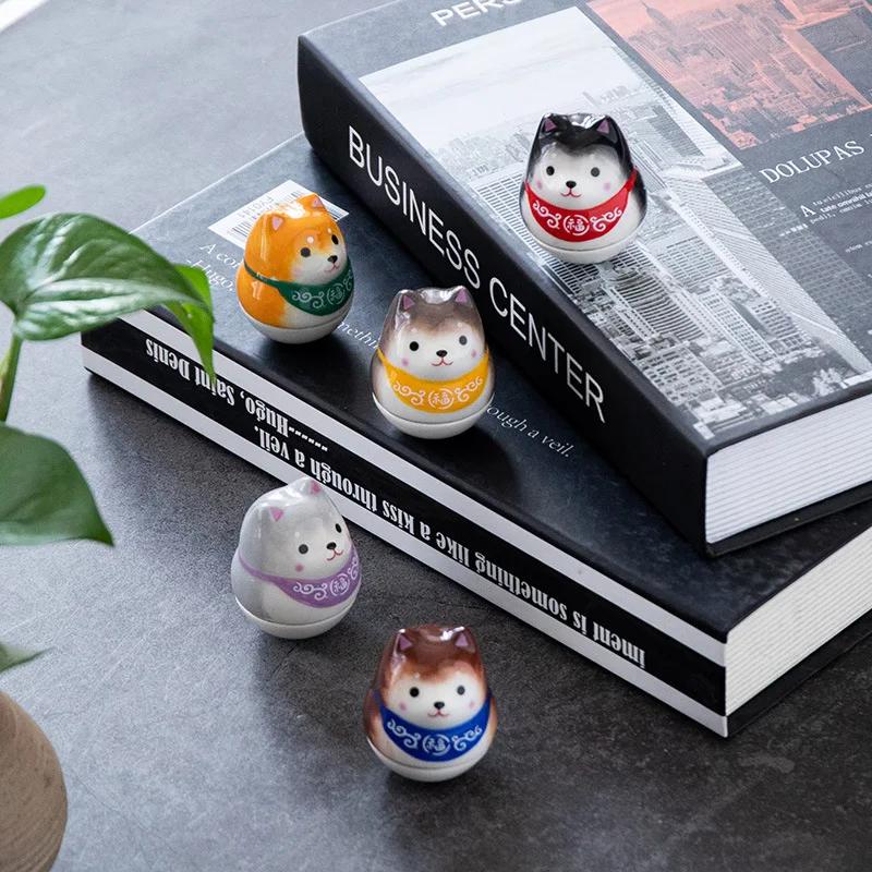 Japanese Ceramic Daruma Crafts Cartoon Lucky Cat Fortune Ornament Landscape Home Decor Accessories Gifts Living Room Decoration
