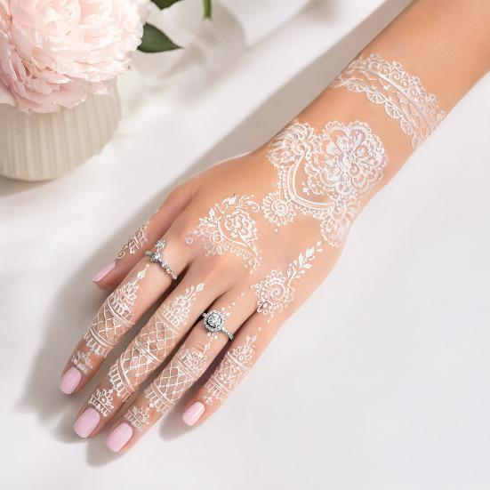 Baizihuahu White Lace Tattoo Sticker for Women, Temporary Face Body Arm, Waterproof Fake Decal Wedding Party Festival