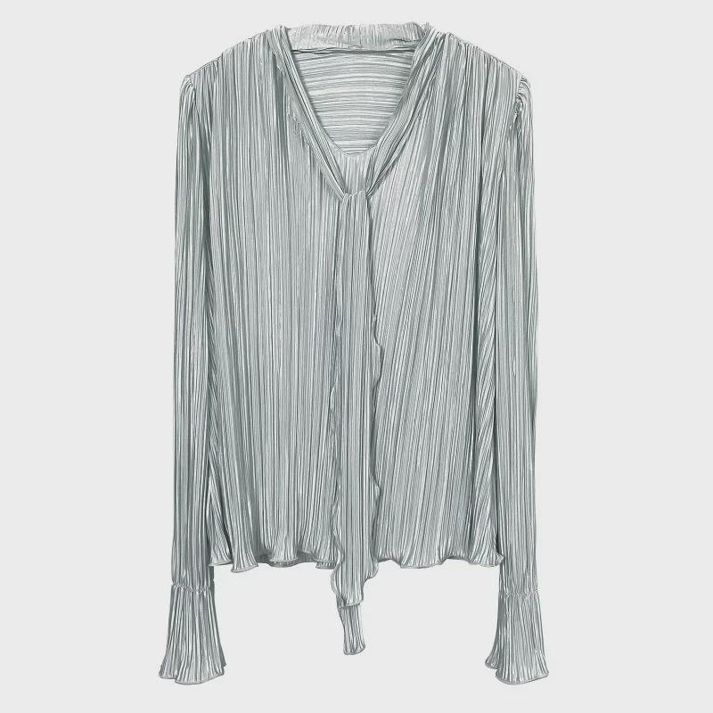 New V-Neck Trumpet Sleeve Loose Fit Casual Long-Sleeve Women's Top