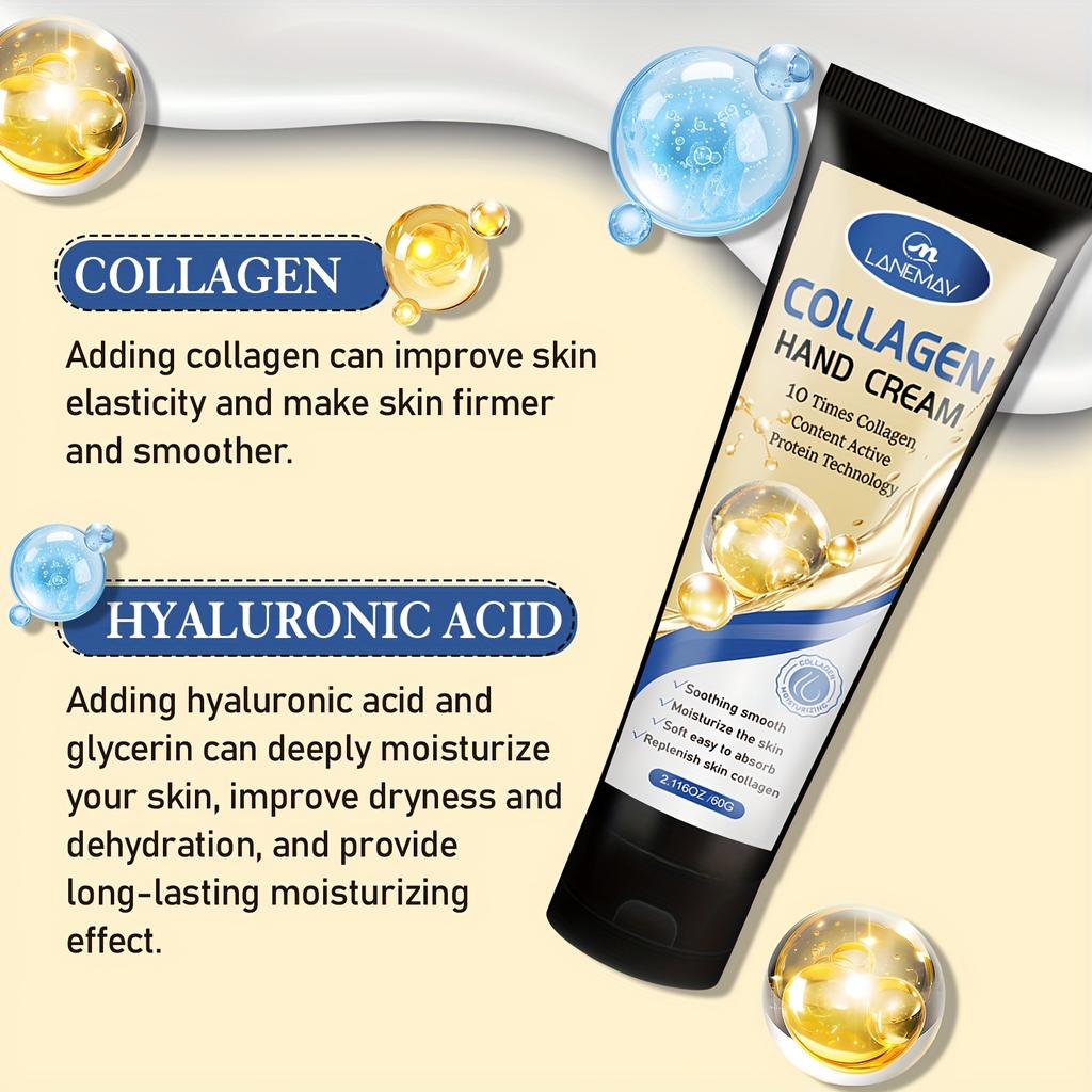 Lanemay Collagen & Hyaluronic Acid Hand Cream - Intense Hydration, Elasticity Enhancement, Soothing Moisturizer for All Skin Types
