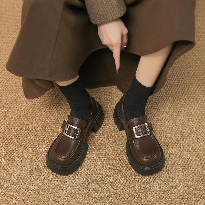 

Genuine leather flat for Huizhou women s shoes grape mother same small leather shoes British style versatile platform loafers women 40 коричневий