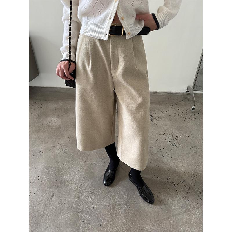 

Clearance: Women s Winter Casual Wide-Leg Wool Pants - Simple & Stylish Straight Seven-Point Design Large абрикосовый