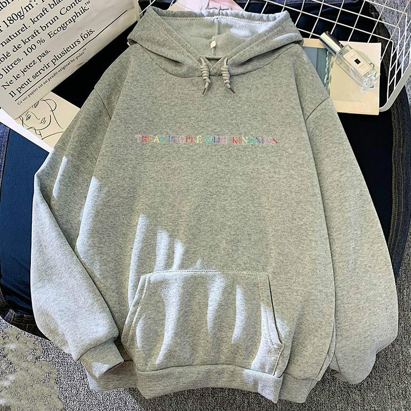 Vinter Uformell Harry Styles Behandle mennesker med vennlighet S-2XL Mote Kvinner Vintage Uformell Punk Letter Hip Hop Genser med hette
