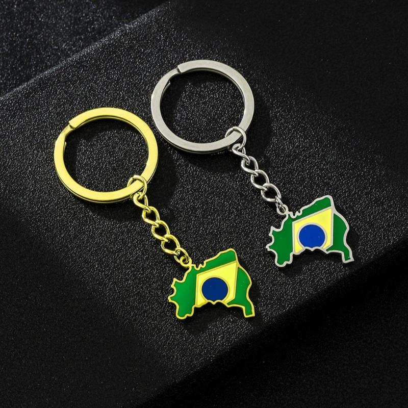Elegant Brazilian Flag Keychain Versatile Brazil Map Key Holder Durable Titanium Steel Material Brazil Culture Keyrings