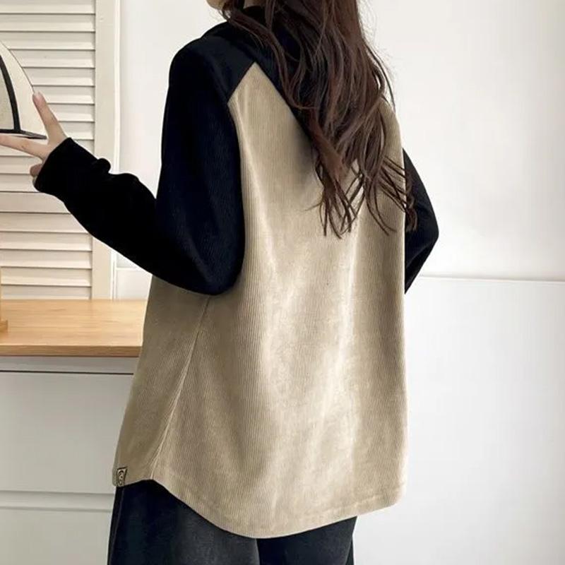Sweatshirt for Women Cotton Oversize Loose Casual Pullove Vintage Drop-Shoulder Color-Block Hooded Long Sleeve Top Sweatshirt