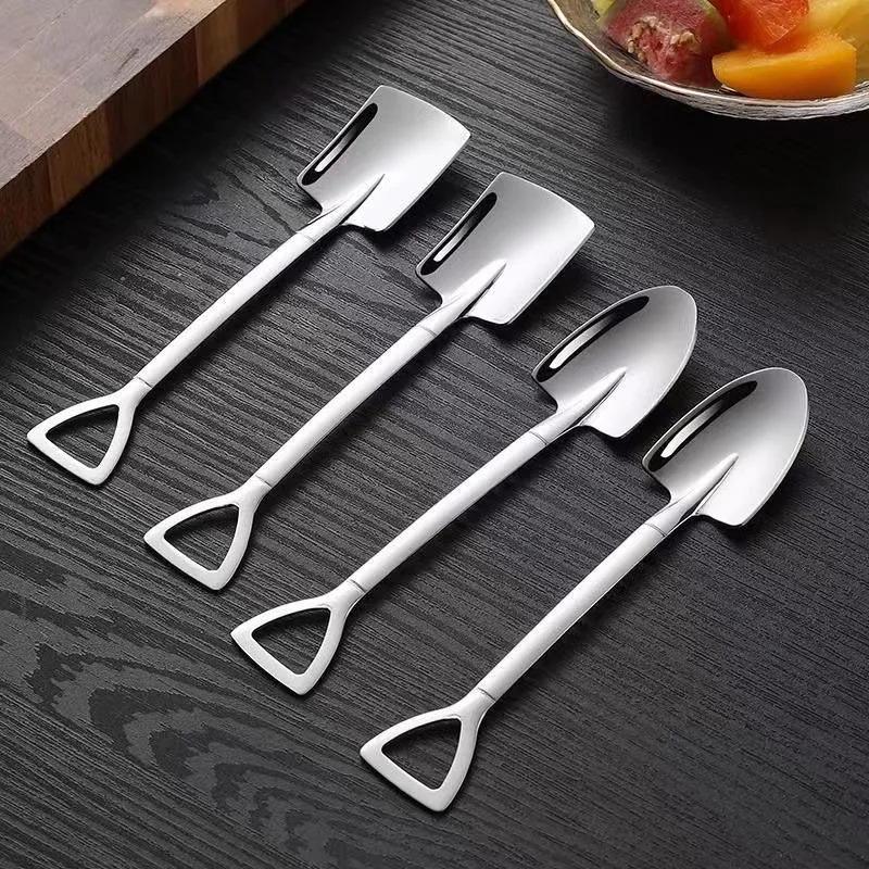 Stainless Steel Shovel Point Spoons Watermelon Coffee Tea Spoon Ice Cream Dessert Tip Scoop Cutlery Tableware Set Kitchen Tools