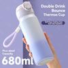 680ml Gradient Color Stainless Steel Thermos Cup Hot Cold Vacuum Flask Double Drink Lids Straw Leakproof Portable Rope Handle
