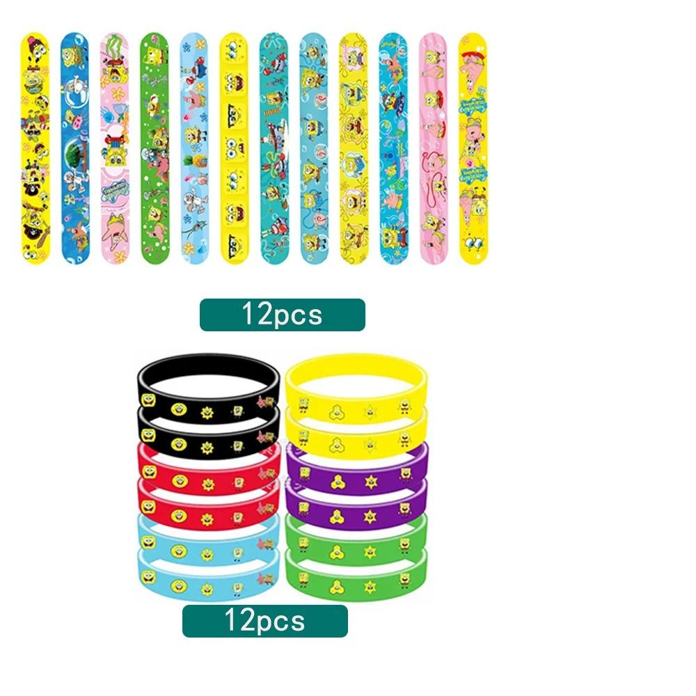 SpongeBob Theme Birthday Party Favor Supplies Keychain Sticker Slap Bracelets for Goodie Bag Fillers Classroom Reward Prizes