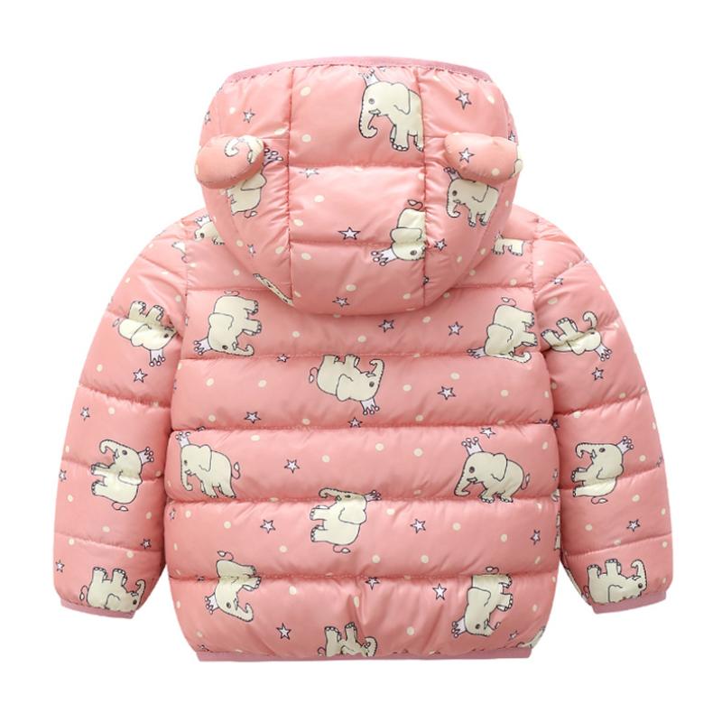 Children's Outerwear Autumn Winter 1-5 Years Baby Boy and Girl Hooded Lightweight Down Warm Jacket   Cartoon Dinosaur Zipper Coats Christmas