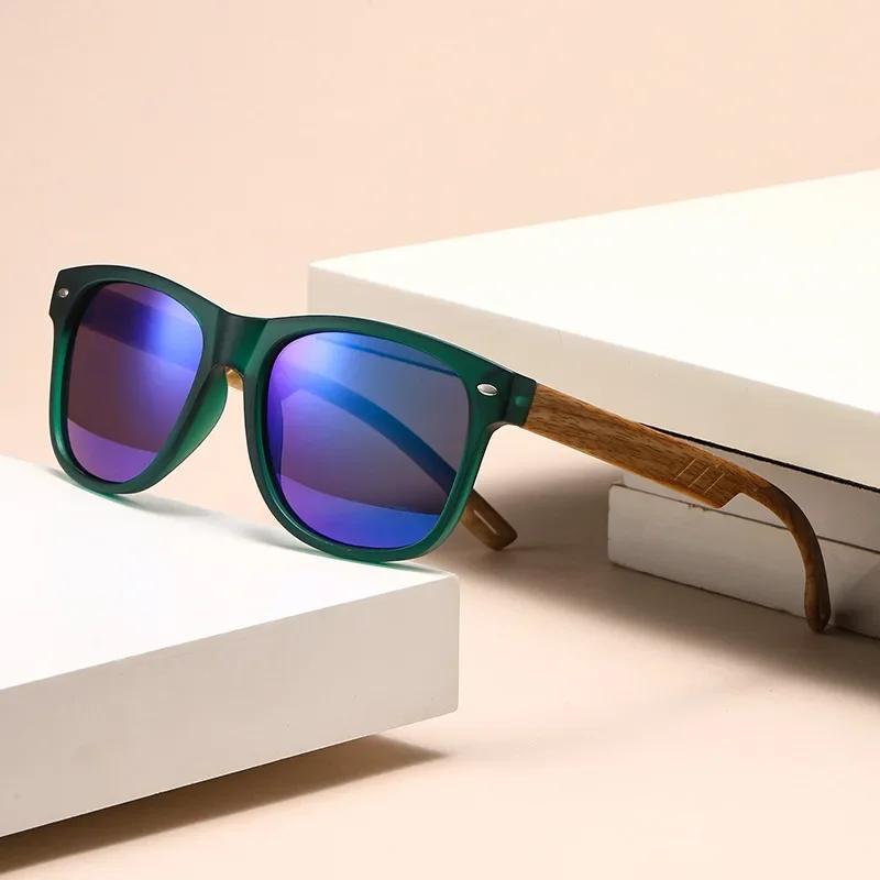 Retro Wood Grain Leg Sunglasses New Spring Foot Color Film Men's Glasses UV400 Shades Eyewear Outdoor Driving Cycling Goggles
