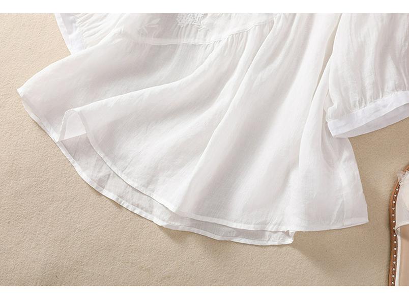 2023 Women's Literary Embroidery Cotton Linen Blouse - Summer Loose Pleated Pullover