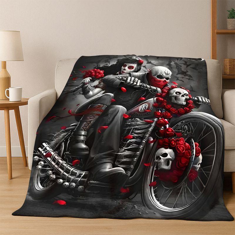 Gothic Skull Dead Girl Cartoon Horror Flannel Blanket Soft Warm Throw Blanket for Bedroom Living Room Bed Travel Camping Picnic