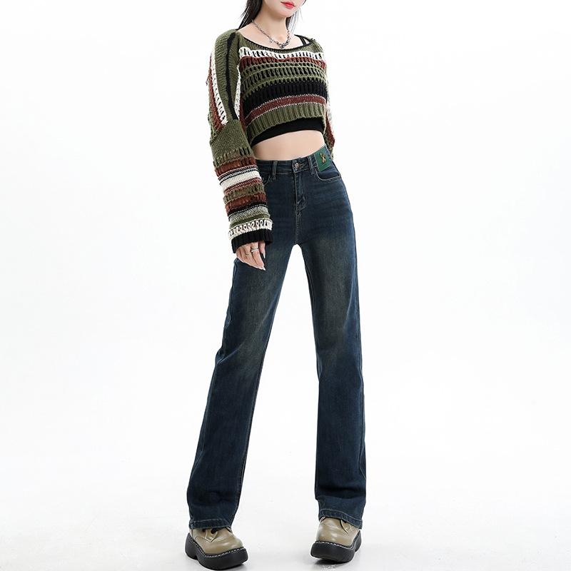 Narrow Version Straight Jeans Women's Spring High Waist Thin Pipe Pants Women's Spring Straight Pants Women's Spring Small