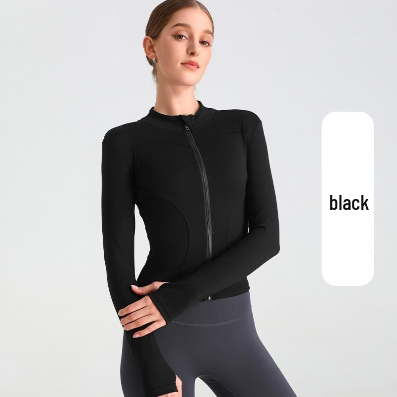 European & American Zipper Yoga Jacket - Quick-Drying, Slimming, Long Sleeve Fitness Top for Women