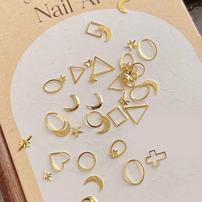 100pcs Alloy Star/Moon 3d Nail Art Charms Gold Flatback Love/Cross/Geometric Nails Decorations Manicure Supplies