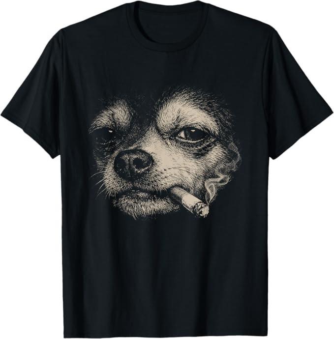 Dog Smoking Cigarette Funny Chihuahua Meme T-Shirt