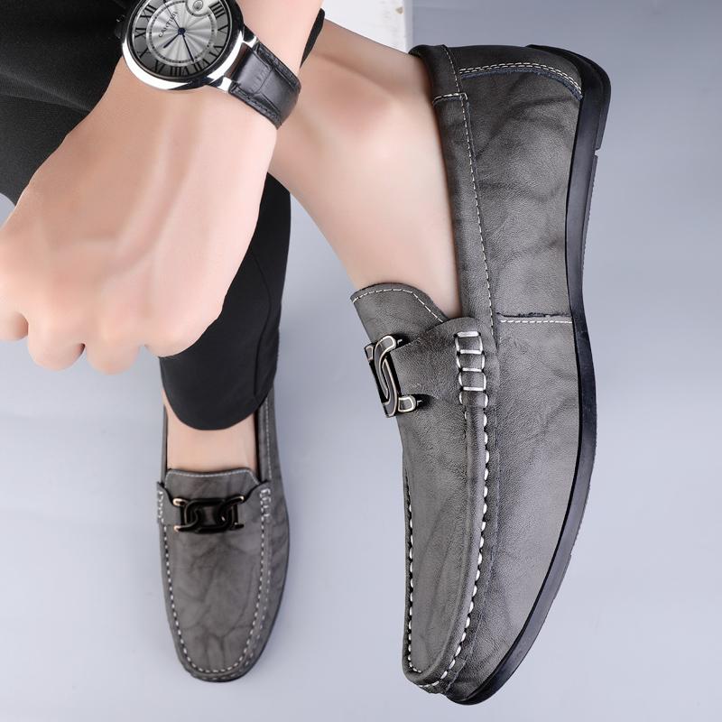 Fashion Slipon Office Flats New Male Leisure Walk Moccasins Genuine Leather Man Loafers Handmade Dress Casual Shoes for Men Boat Shoes