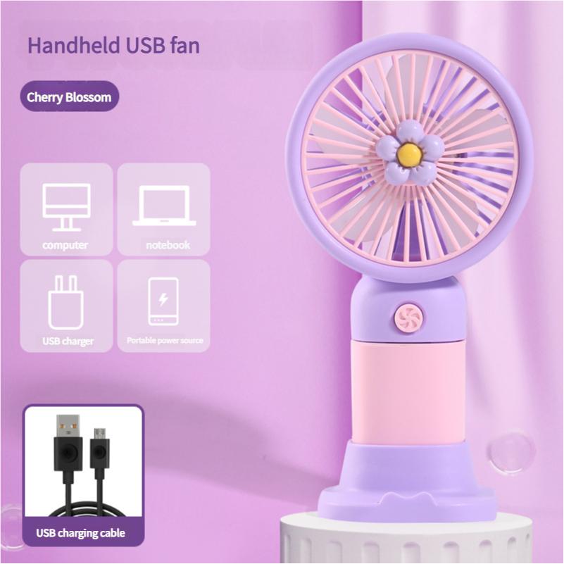 USB Rechargeable Handheld Mini Fan Flower Cartoon Design Portable Desk Fan for Office Travel Outdoor Camping Cooling Fan Durable Gift