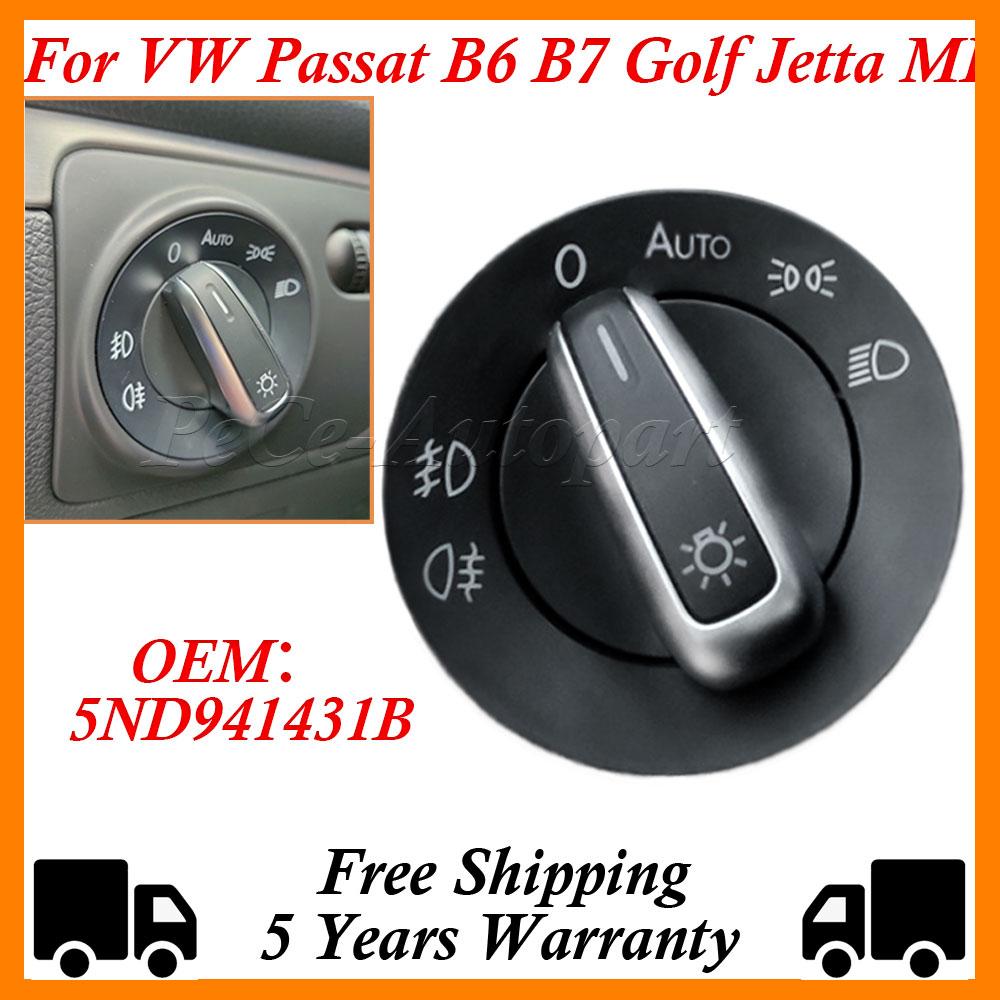 For Golf MK5 MK6 Passat B6 B7 CC Touran Caddy Tiguan Chrome Headlight Switch 5ND941431B add Auto function
