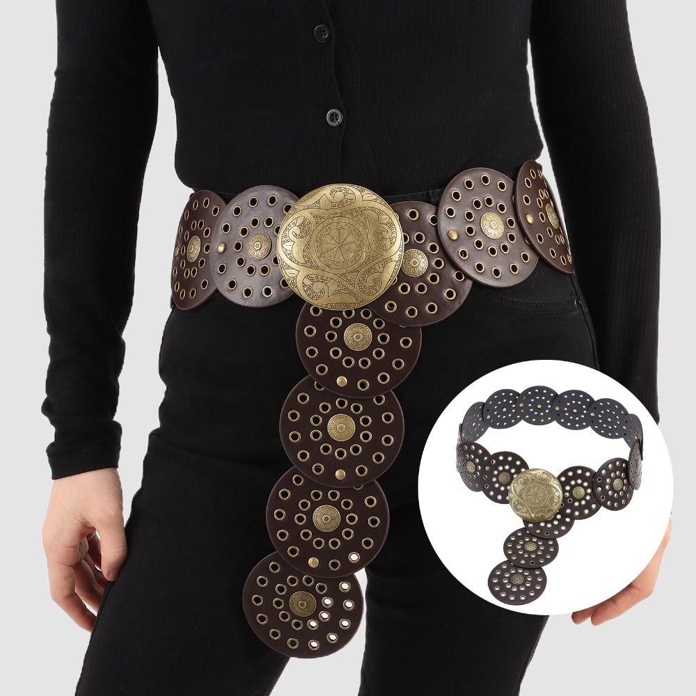 Western Style Disc Belt Y2K Wide Disc Belt Cowboy Wide Disc Belt Hollow Belt  for Women