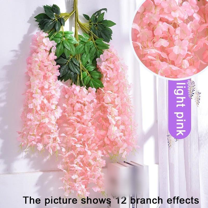 12pcs Fashion Wisteria Artificial Flowers Vine Wreath Wedding Arch Decoration Leaf Rattan Trailing Silk Flower Ivy Wall Decor