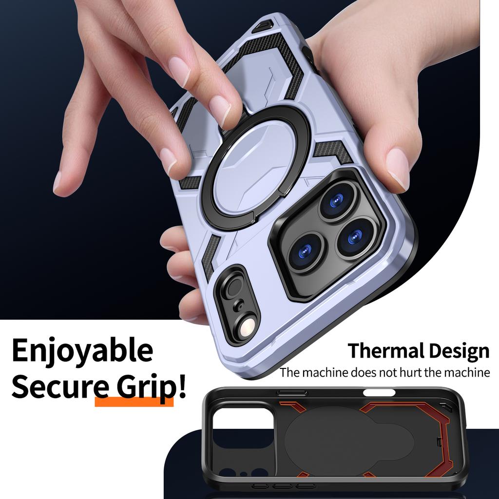 For iPhone 17 Pro Magnetic Case Ring Kickstand PC + TPU Hybrid Phone Cover