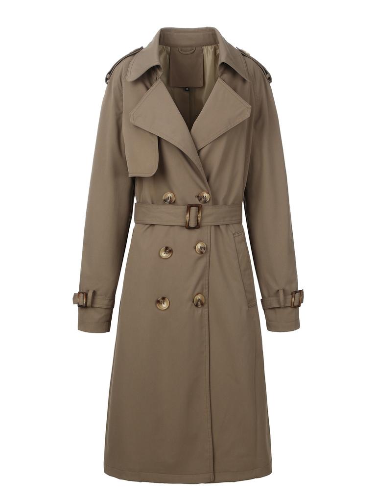 European and American classic lapel trench coat double-breasted + epaulettes decorative belt, crisp and elegant British style