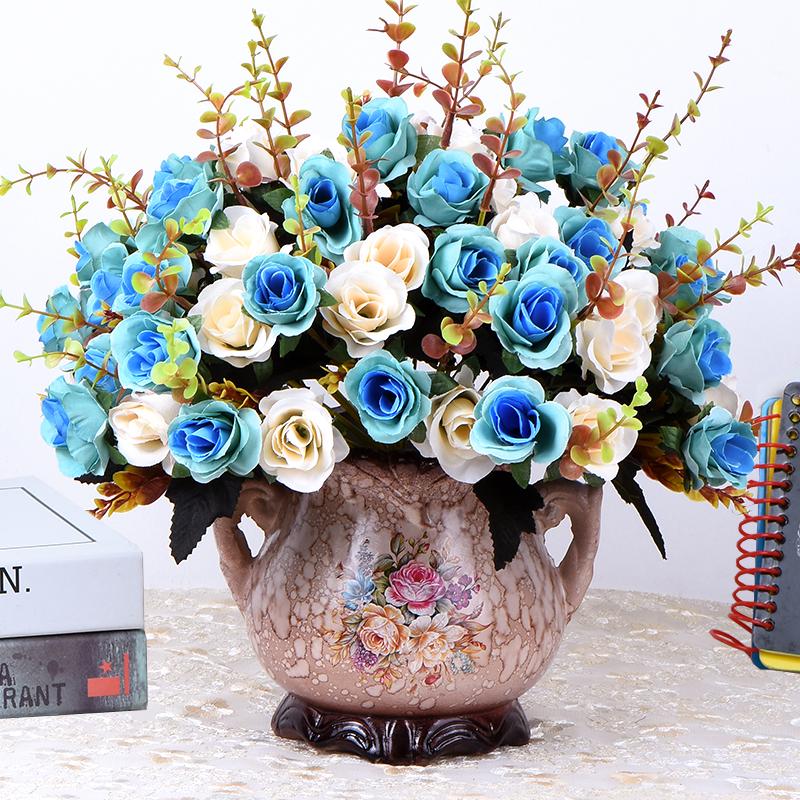 European Rose Silk Floral Arrangement - Artificial Bouquet for Living Room & Dining Table Decor