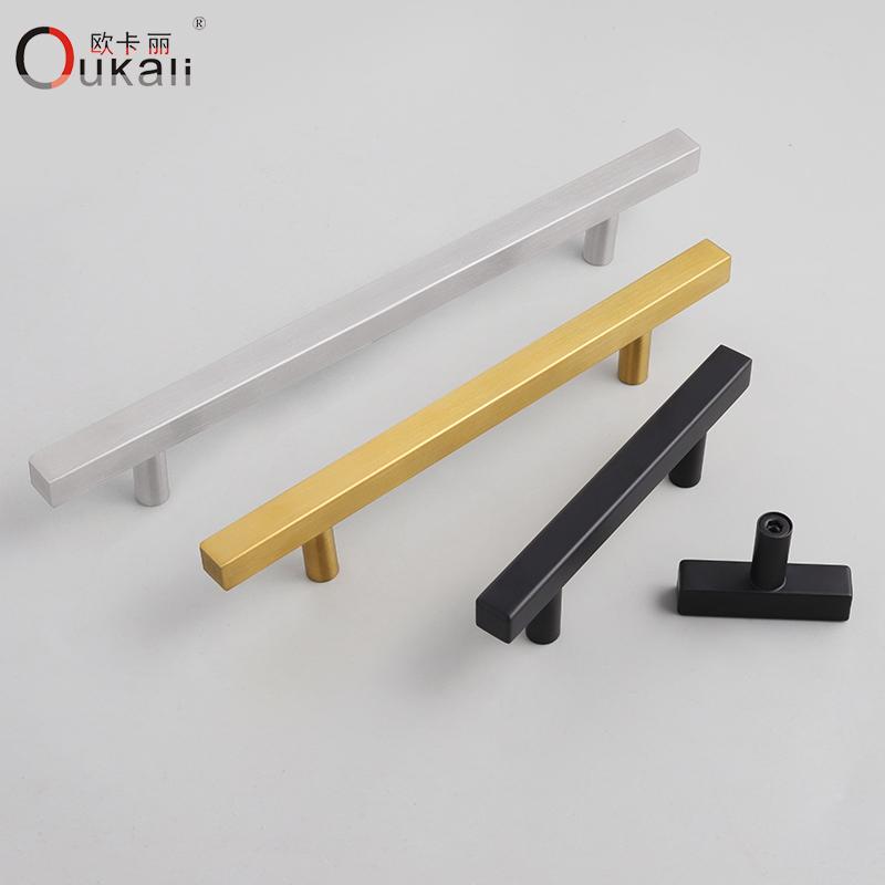 Oukali American Style Furniture Kitchen Cabinet Handle Cupboard Matt Black T Bar Square Stainless Steel Pull Handles
