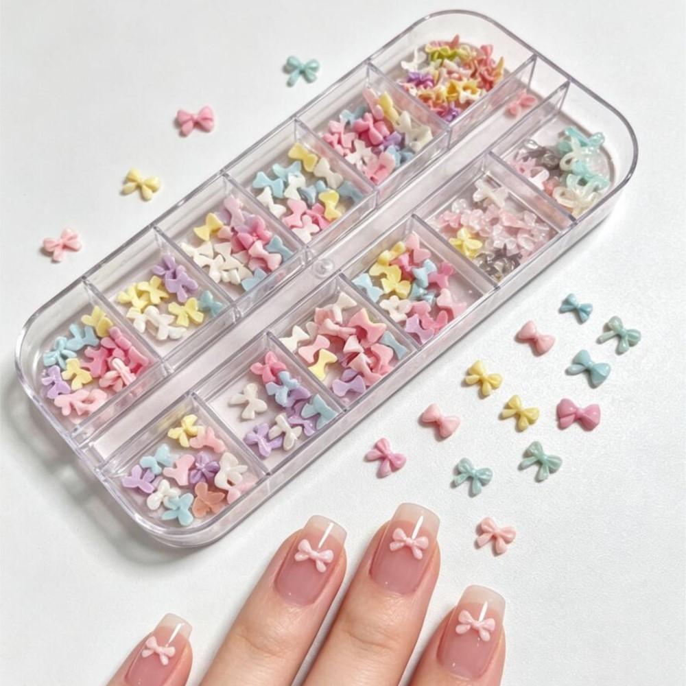12grid Sweet Candy Bow Nail Charms 3D Colorful Ice Clear Mini Bowknot Nail Gems Resin Flatback Macaron Bowtie Acrylic Nail Decor