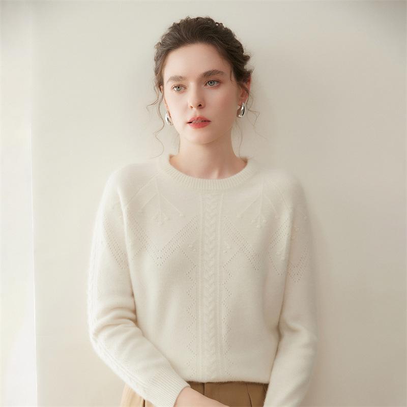 Women's Solid Color Cashmere Round Neck Knit Pullover Sweater
