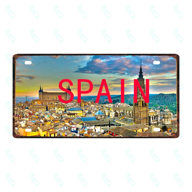 Spain Thailand France Chile City Metal Sign Tin PlateTravel Souvenir Vintage Poster Bar Wall Shop Home Decor 6x12 Inch DC-0109B