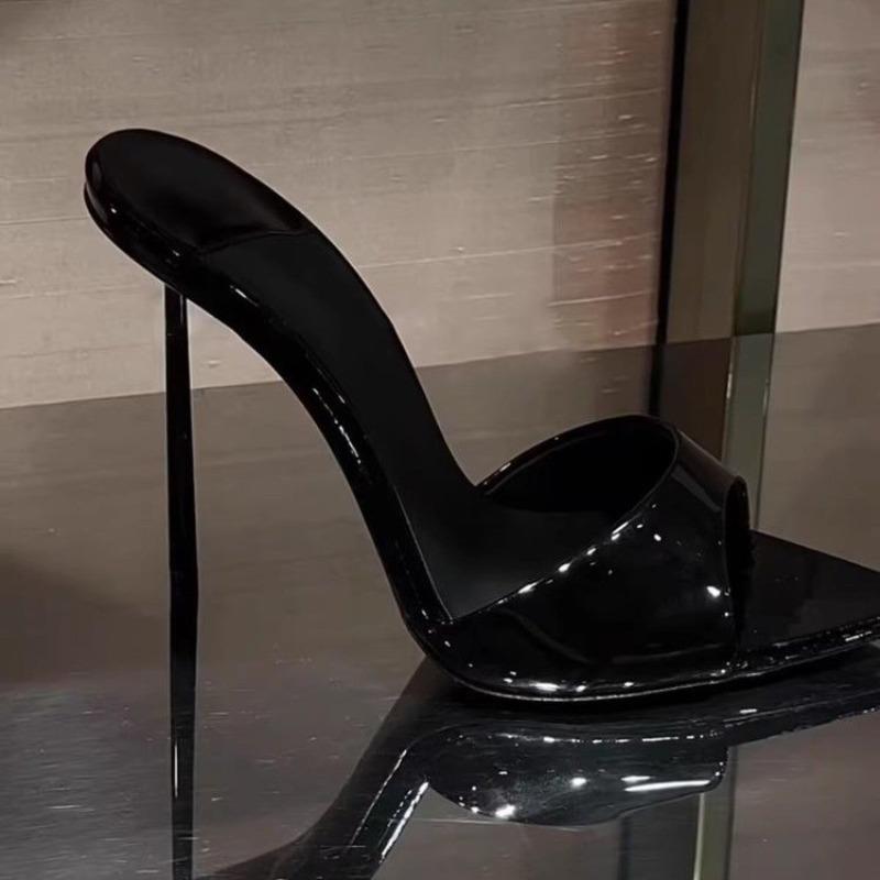 Summer New Patent Leather Open Toe Set Foot Non-slip Wear Wearing Slippers Women Sexy Pointy One-line High Heels