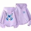Butterfly Flower Girl Pink Hoodie Zip Up Cardigan Tops Black Hoodies 3-12 Year Zipper Style Children Red Autumn Coat