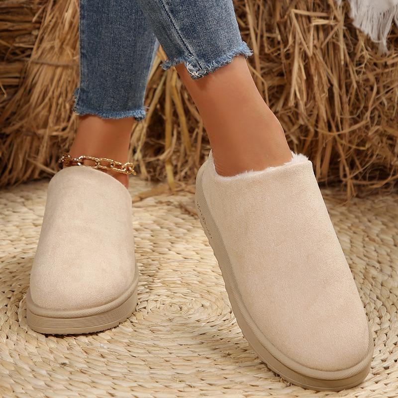 European and American foreign trade plush heeless snow boots women's new platform short tube lazy large size cotton shoes