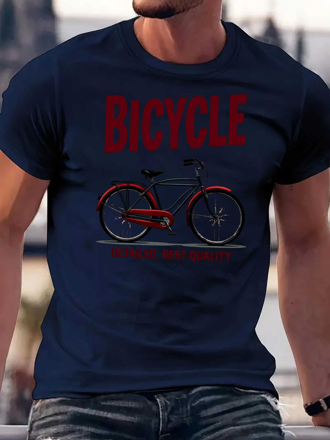 Navy Blue Cycling Graphic T-shirt - Breathable Cotton Blend Tee with Bicycle Design XXXL