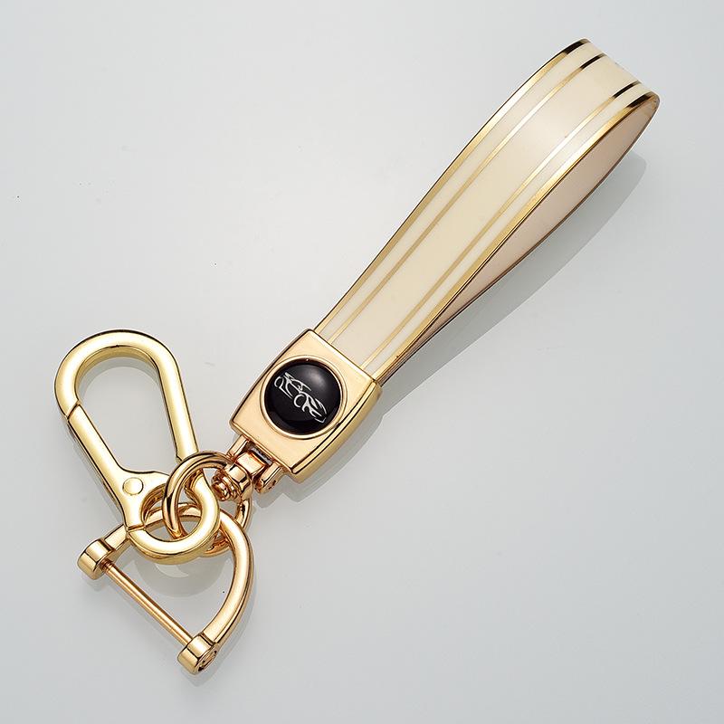 Rhinestone Circle Car Keychain with Gold Edge, Rope, Metal Keyring Pendant for Hyundai – Waist Hanging Household Hardware Buckle