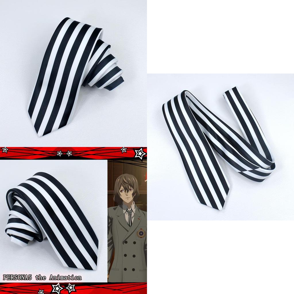 Persona5 Goro Akechi Black And White Striped Tie For Cosplay Events