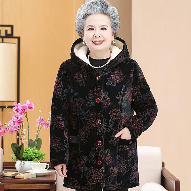 Grandma's Winter Padded Jacket, Middle-aged and Elderly Women's Plus Velvet Thick Padded Jacket, Padded Jacket for The Elderly