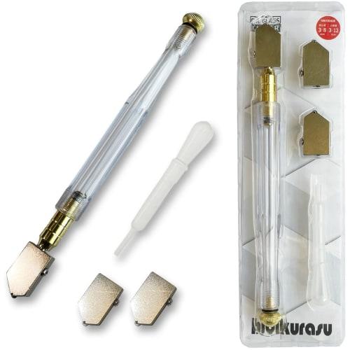 Hibikurasu Glass Cutter with Oil Refill, Roller Type, Replacement Blades, and Dropper Set for Glass, Tile, Stained Glass, and Bottle Cutting, DIY Tool
