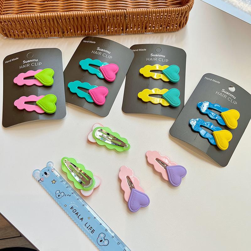 Little Girl Fluorescent Color Love Hairpin Children's Color Wavy Side Broken Hair BB Clip Pair Hairpin Headdress