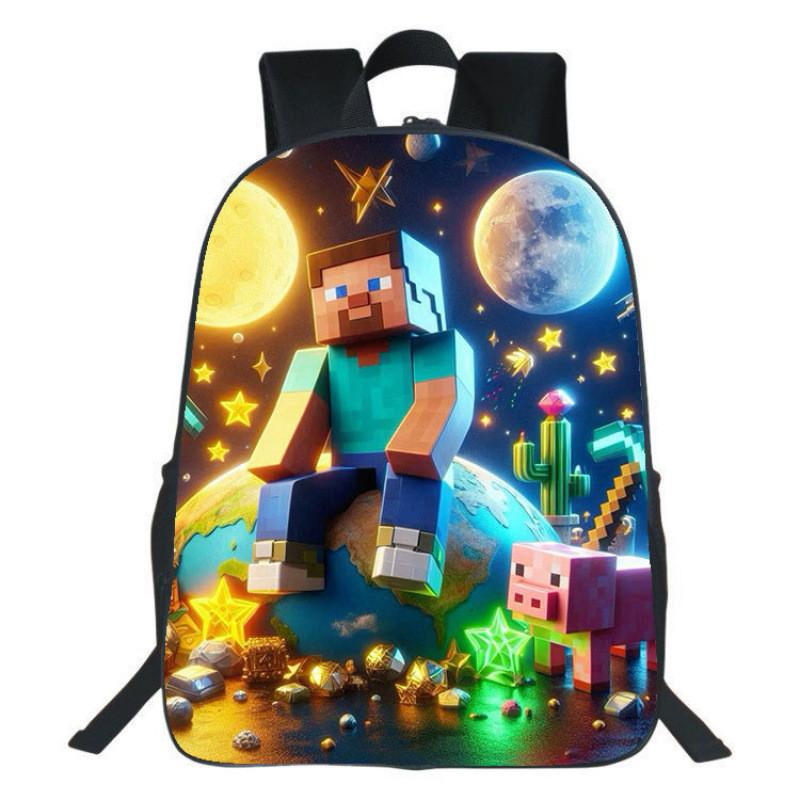 Minecraft Backpack For Kids With Printed Design Nylon School Bag With Padded Straps For Elementary Students