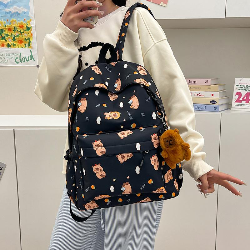 Schoolbag Japanese Backpack Female Cute Kapibara Backpack Junior High School High School College Student Simple Travel Backpack Female Schoolbag