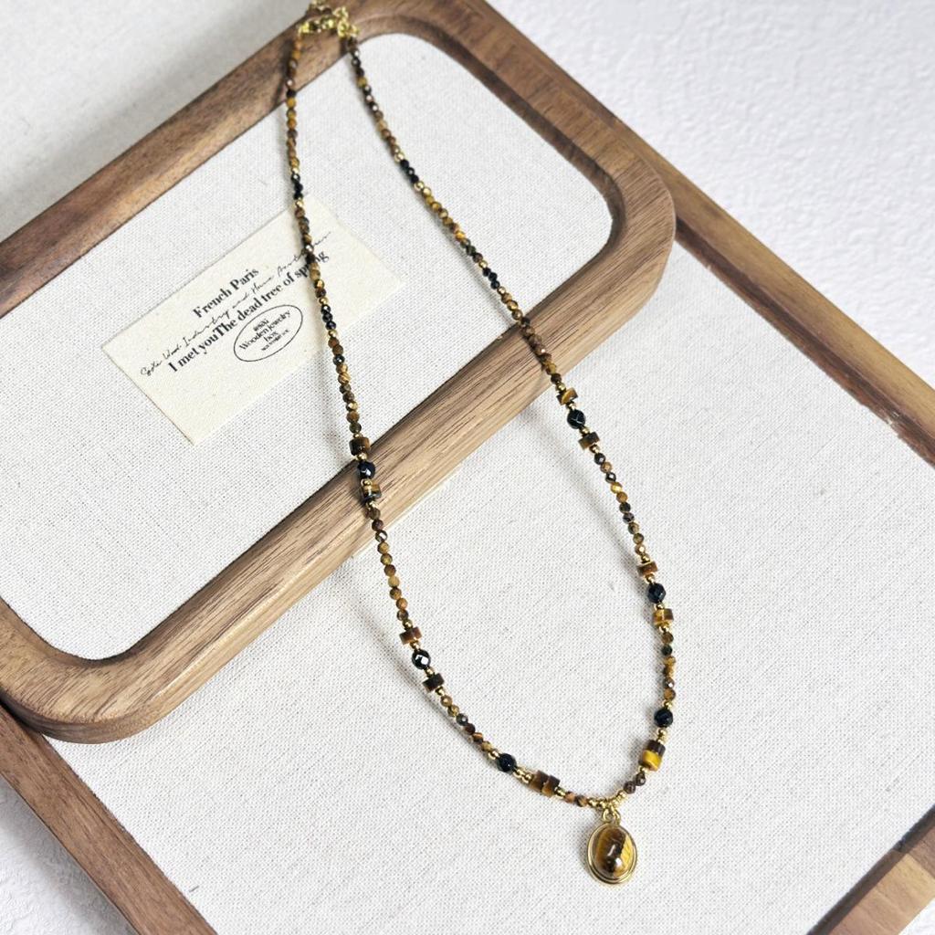 Tiger Eye & Freshwater Pearl Beaded Necklace - Autumn/Winter Style with Titanium Steel Chain