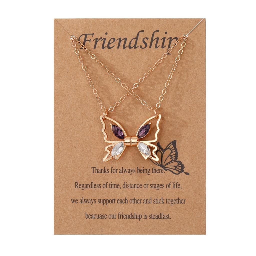 Euro-American Hot-Selling Diamond Butterfly Alloy Unisex Necklace Instagram Magnetic Best Friends Niche Pendant