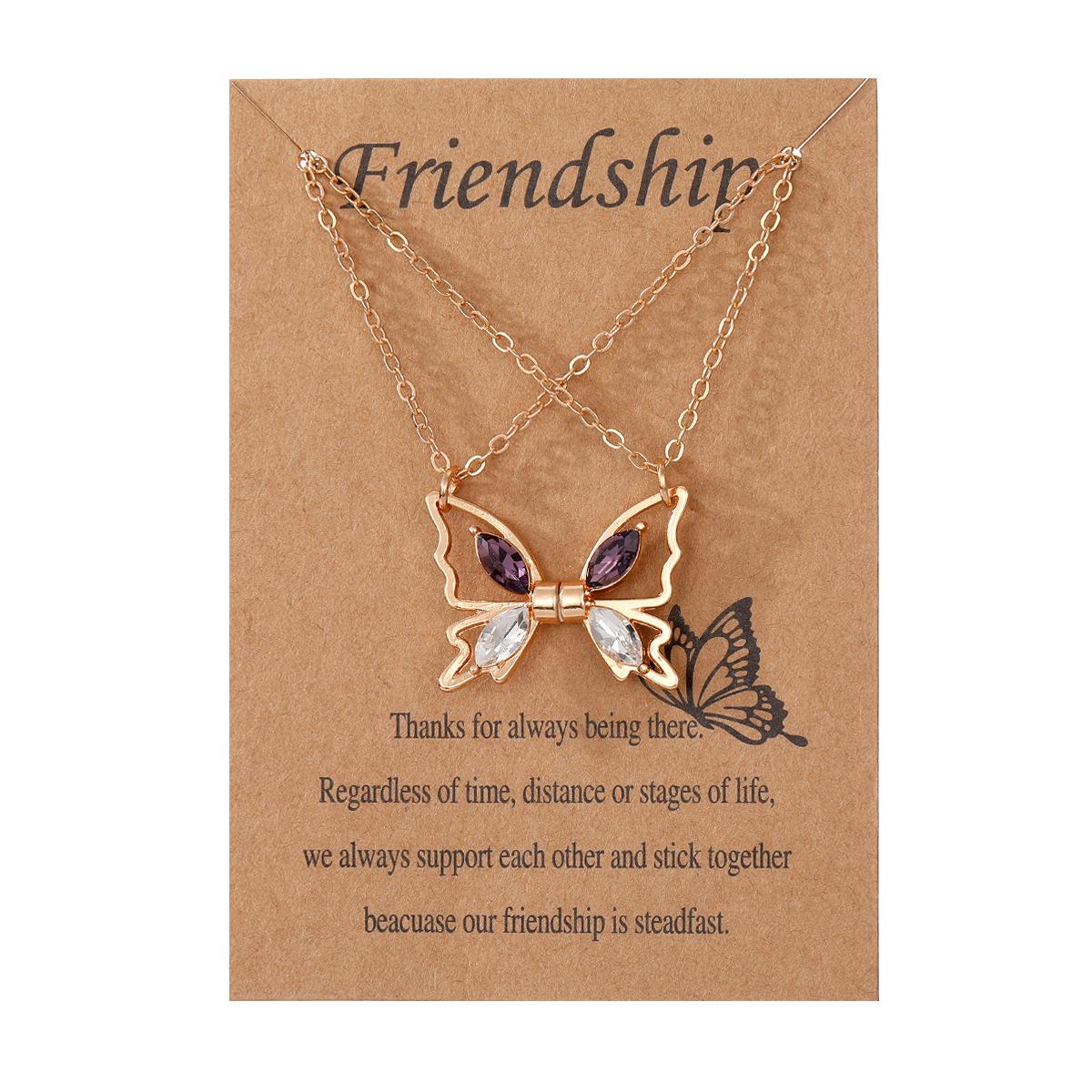 Euro-American Hot-Selling Diamond Butterfly Alloy Unisex Necklace Instagram Magnetic Best Friends Niche Pendant