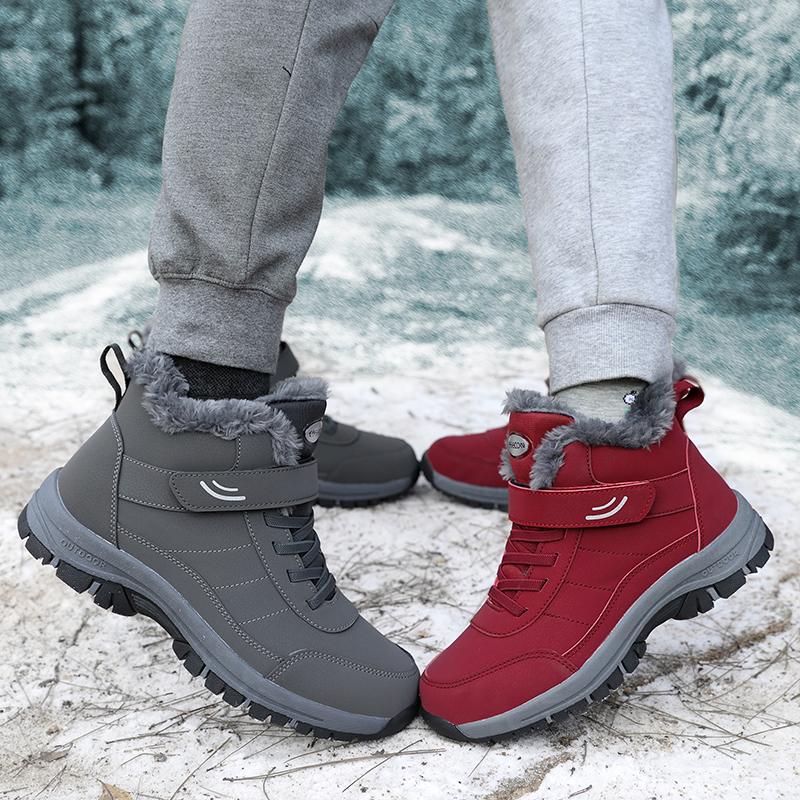 High-top Plush Snow Boots PU Leather Men Women Winter Warm Walking Casual Shoes Unisex Non-slip Hiking Shoes